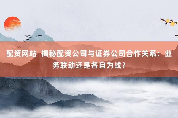 配资网站  揭秘配资公司与证券公司合作关系：业务联动还是各自为战？