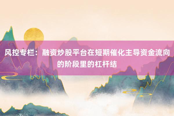 风控专栏：融资炒股平台在短期催化主导资金流向的阶段里的杠杆结