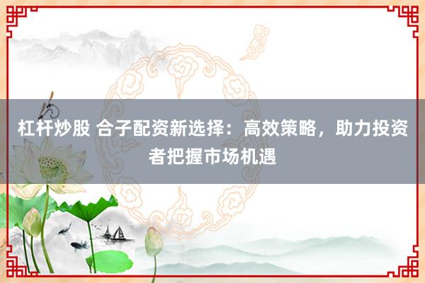 杠杆炒股 合子配资新选择：高效策略，助力投资者把握市场机遇